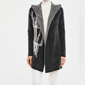 Sarah Pacini LONG CARDIGAN - TREE OF LIFE Dark Gray Hooded Cardigan